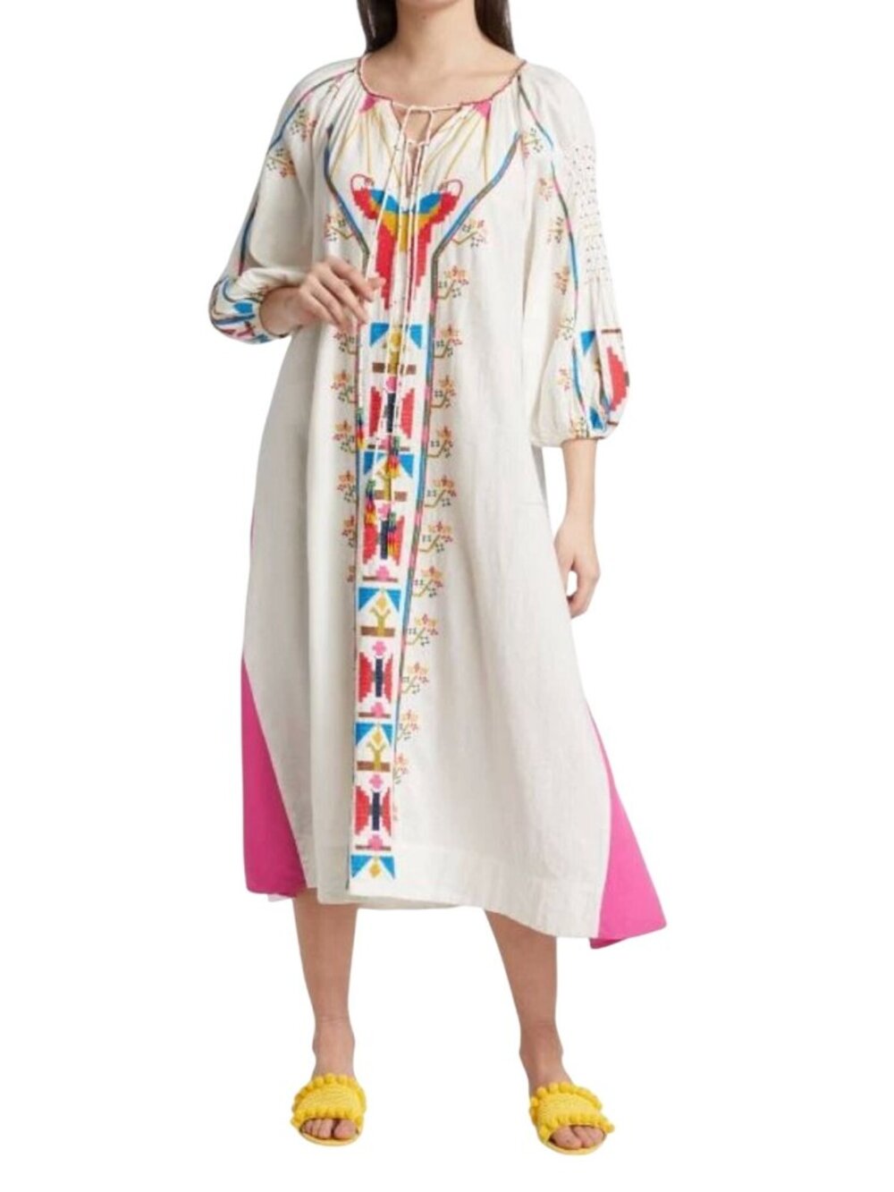 Farm Rio White Macaw Embroidered Maxi Dress NWT - Size XS